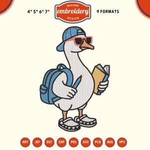 Boy Goose Back to School Embroidery Design, 1st day of school Embroidery, We are back teacher embroidery, PES File for Embroidery Machine