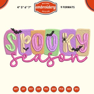 Neon Spooky Season Machine embroidery files, Halloween embroidery designs, Digital files For 4x4 Hoop, Instant download