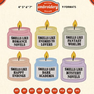 Book lover candle Embroidery File, Book Embroidery Design, Book lover embroidery, DST PES File for Embroidery Machine