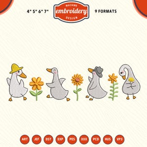 Silly Goose with flowers Embroidery File, Funny animals Embroidery Design, DST PES File for Embroidery Machine