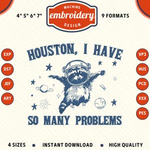 I have so many problems Machine Embroidery File, Retro Raccoon Embroidery Design, DST PES File for Embroidery Machine