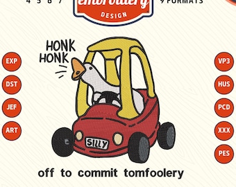 Motif de broderie voiture Silly Goose, fichier DST PES (téléchargement numérique)