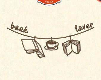 Book Embroidery Design, Book lover embroidery, DST PES File for Embroidery Machine