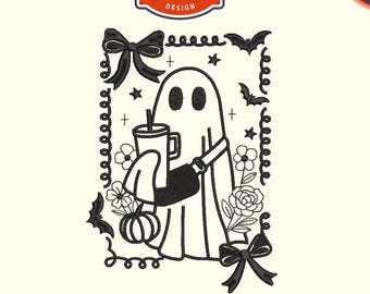 Haft z motywem ducha na Halloween, Boo Jee, obręcz 4x4 (pobranie cyfrowe)