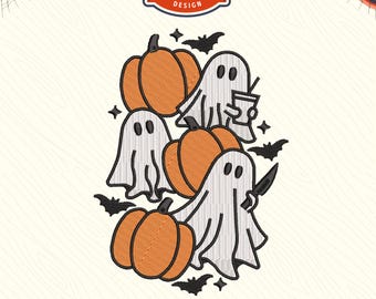 Cute Ghosts with Pumpkin Machine embroidery files, Fall Embroidery Design, Halloween embroidery, Digital files, 4x4 Hoop, Instant download