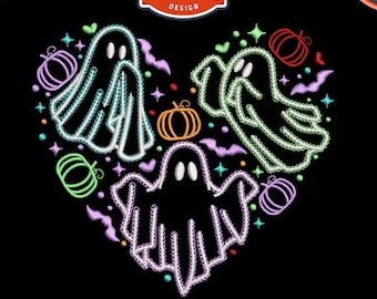 Cute neon ghosts Machine embroidery files, Fall Embroidery Design, Halloween embroidery, Digital files For 4x4 Hoop, Instant download