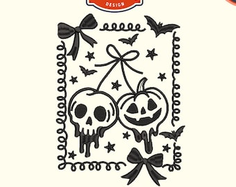Läskiga pumpor och dödskalle Maskinbroderifiler, Halloweenbroderidesigner, Digitala filer för 4x4 Hoop, Omedelbar nedladdning