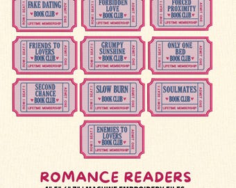 Book Club Embroidery Design: Romance Readers, DST PES File (4-7 inch Sizes)