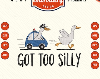 Silly Goose Embroidery Design, Police Chase (DST PES File)