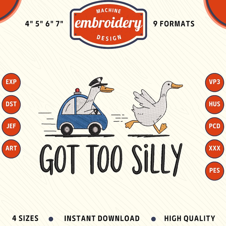 Silly Goose Embroidery Design, Police Chase (DST PES File) - Etsy