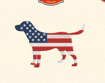 Dog with American Themed Embroidery Design, DST PES File for Embroidery Machine, digital files