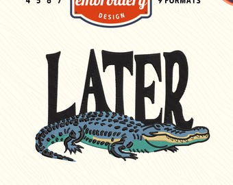 Later alligator Maschinenstickdatei, Lustiger Alligator Stickdatei, DST PES Stickdatei für die Stickmaschine