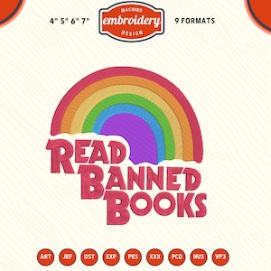 Read Banned Books Embroidery File, Book Embroidery Design, Book lover embroidery, DST PES File for Embroidery Machine