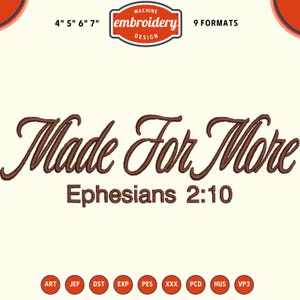 Made For More Embroidery Design, Funny Christian embroidery, 4x4 Hoop Embroidery Designs