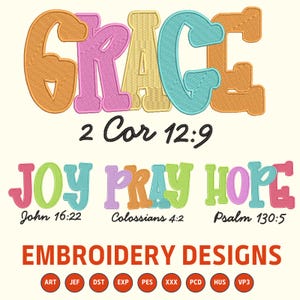 Grace joy pray hope Embroidery File, Trending Christian Embroidery Design, DST PES File for Embroidery Machine