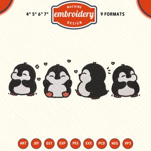 Cute penguins Machine Embroidery File, Funny animals Embroidery Design, DST PES File for Embroidery Machine