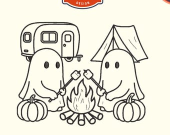 Camping Ghosts Machine Embroidery Design, Halloween, 4x4 Hoop (Digital Files)