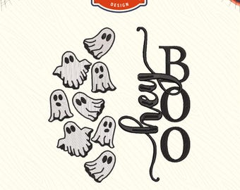 Projekt haftu „Hey Boo Ghost”, jesienne Halloween (pliki cyfrowe)