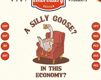 Silly Goose Embroidery Design, Funny Goose in Chair, DST PES File (Digital Download)