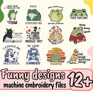 Funny Mental Health Machine Embroidery file, Funny animals embroidery design, Bundle For Embroidery Machine, DST PES File, 4x4 Hoop Design