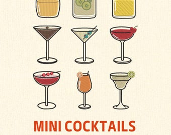 Mini cocktails embroidery design, Martini espresso embroidery designs, Cute embroidery, 4x4 hoop designs, digital files, instant download
