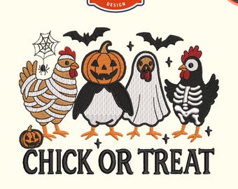 Pliki do haftu maszynowego „Chick or Treat”, haft na Halloween, pliki cyfrowe do obręczy 4x4, natychmiastowe pobranie