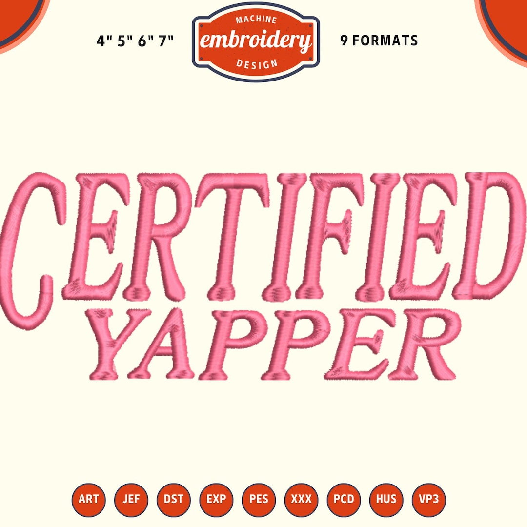 Yapper Design Certified Yapper Embroidery Design, Funny Saying (digital Download) - Etsy
