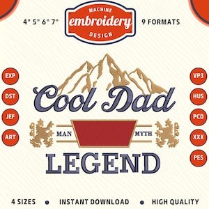 Cool dad the man the myth the legend Machine embroidery file, Dad embroidery design, Gifts for Dad, Father Day gift