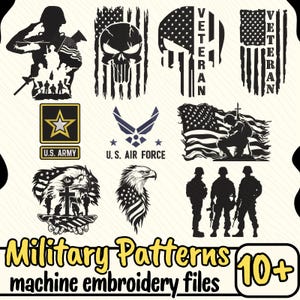10 Military Pattern Embroidery File, Veteran Embroidery Design, DST PES File for Embroidery Machine, Gift for Husband Dad Son