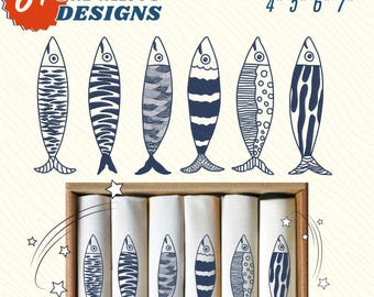 Cute Sardines Bundle Machine Embroidery File, Funny Embroidery Design For Youth Kids Toddlers, DST PES File for Embroidery Machine