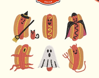 Cute spooky hotdog Machine embroidery files, Halloween embroidery designs, Digital files For 4x4 Hoop, Instant download