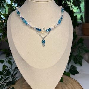 Perlen, Silber, Sommer, Seestern, simpel, weiß, Blau, Achat, Muscheln, Strand, Kette