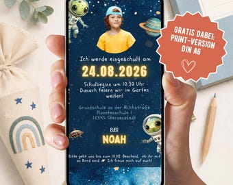 Digital back-to-school invitation Space | Animated WhatsApp back-to-school invitation | Back-to-school boy Space Canva template