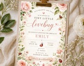 Editable Baby Announcement Template, Tiny Little Lovebug Invitation, Watercolor Floral Baby Girl Announcement, Canva Birth Announcement