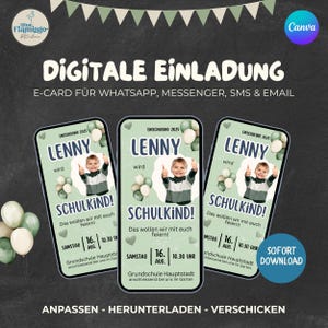 Invitation numérique d'inscription scolaire, invitation WhatsApp de rentrée scolaire, modèle Canva, carte électronique d'écolier de rentrée scolaire, carte électronique premier jour d'école avec photo