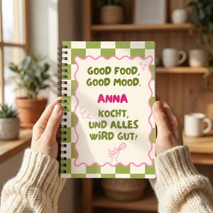 Personalized recipe book for home cooks, cookbook with name, gift for a female cook, recipe notebook, kitchen gift for women, doodle design
