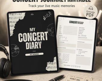 Concert Journal Printable PDF, Gig Tracker & Live Music Diary, Concert Recap, Ticket Scrapbook, GoodNotes iPad Journal, Music Lover Gift