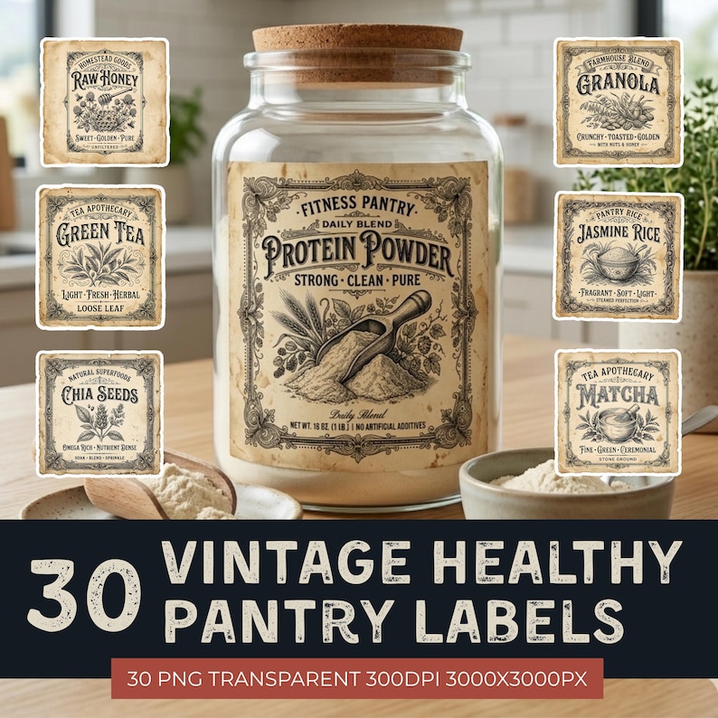 Vintage Pantry Labels Printable Set, Apothecary Style Jar Labels