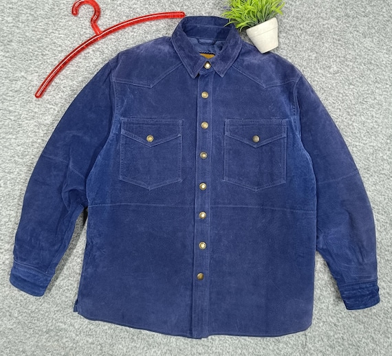 Vintage John F. Gee Suede Shirt Jacket Blue | Porc Spalt Velours Leather | Button Up Western Style | Men’s Overshirt