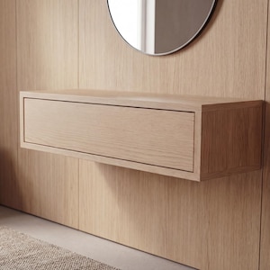 Floating Console Table Nikko, Solid Oak Wall Mounted Entryway Table, Japandi Furniture