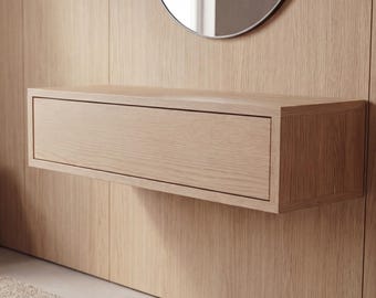 Mesa consola flotante Nikko, mesa de entrada de roble macizo para montaje en pared, muebles Japandi