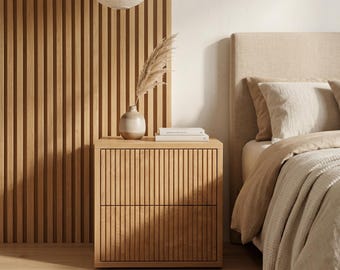 Matsue Solid Oak Bedside Table – Fluted Design and Natural Elegance