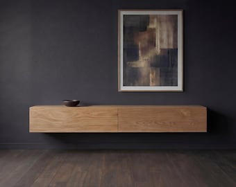 Mesa consola flotante de roble Morioka, mesa de entrada de pared, muebles modernos Japandi.