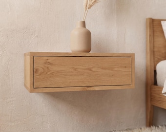 Schwimmender Nachttisch Nagoja, Wand Nachttisch aus Eiche, Minimalistischer Nachtschrank, Japandi Schlafzimmermöbel