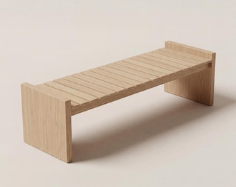 Oak Bench Niseko, Solid Wood Entryway Bench, Minimalist Wooden Seating, Modern Japandi Furniture