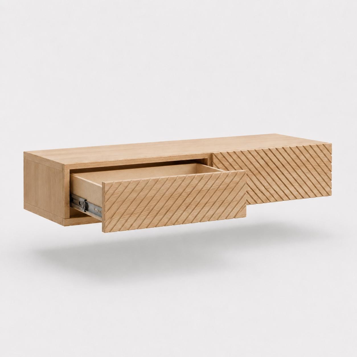Aomori Solid Oak Floating Console Table With Drawers, Minimalist ...