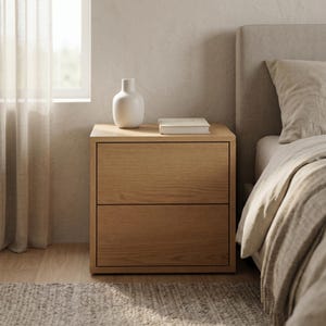 Kanazawa Solid Oak Bedside Table, Wall Mounted Nightstand with Drawers, Minimalist Japandi Bedroom Furniture, Natural Wood Bedside Cabinet