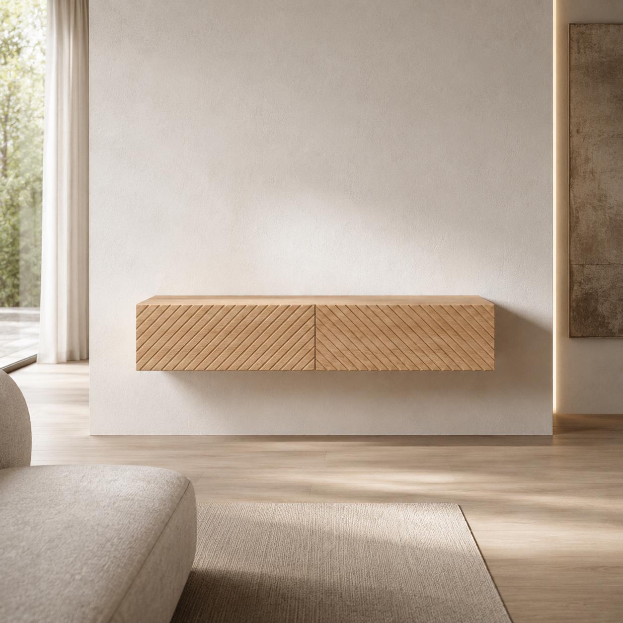 Aomori Solid Oak Floating Console Table With Drawers, Minimalist ...