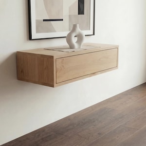 Zwevende consoletafel Nikko, massief eiken wandgemonteerde entreetafel, Japandi Furniture