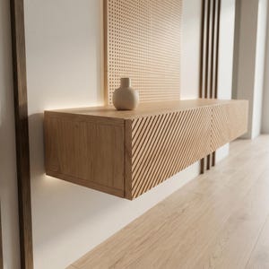 Aomori Solid Oak Floating Console Table with Drawers, Minimalist Entryway Furniture